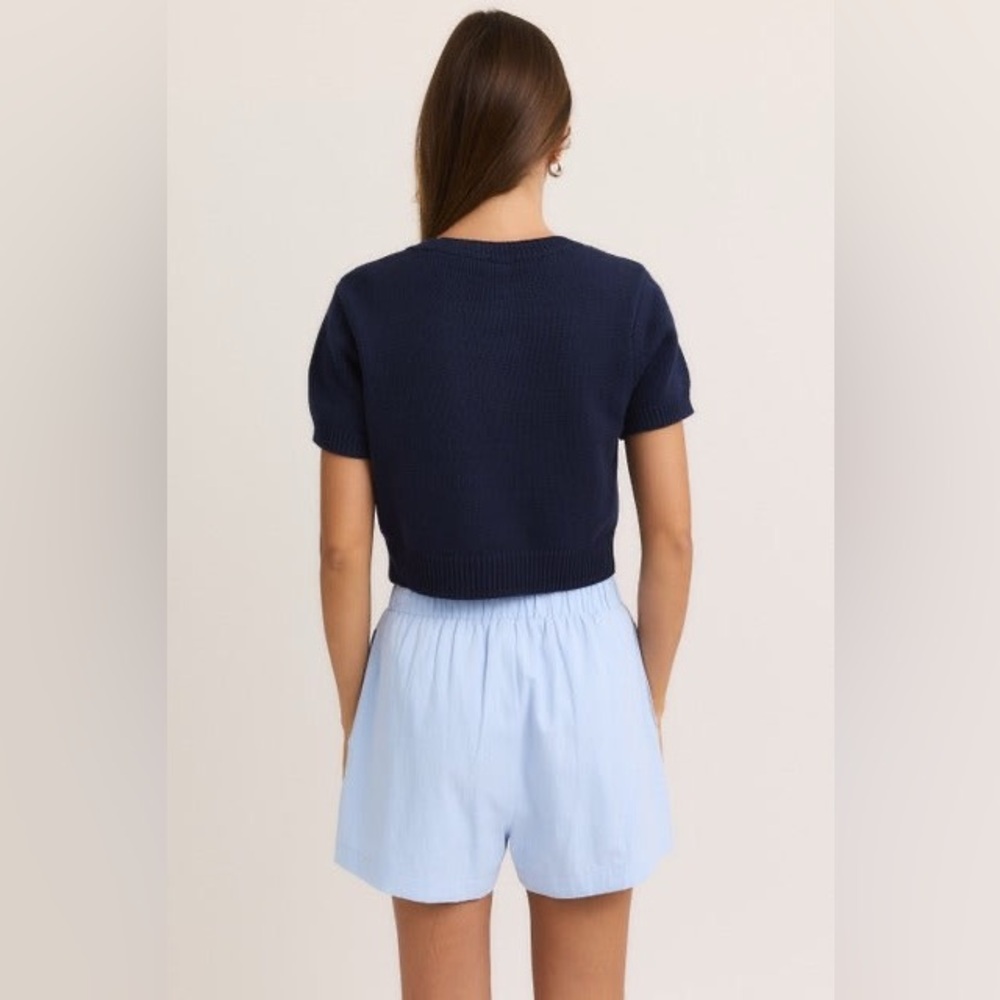 Short Sleeve Crew Neck Teddy Bear Sweater Crop Top - Le Lis - Picture 5 of 7